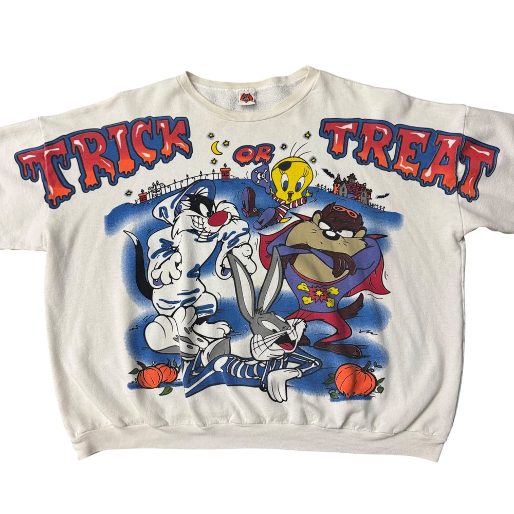Vintage 1997 Looney Tunes Halloween Sweatshirt Trick or Treat Taz Tweety 2X/3X
